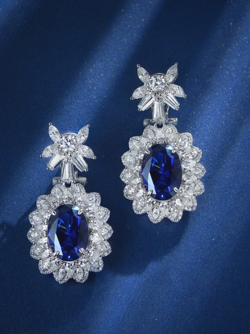 Blue corundum [e 1936] 925 Sterling Silver High Carbon Diamond Blue Geometric Luxury Drop Earring